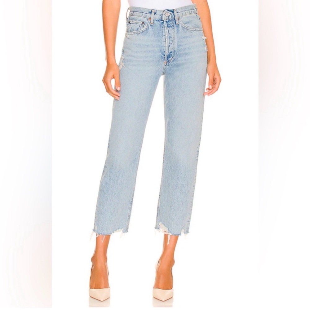 Agolde 90's Cropped Mid Rise Distressed Loose Straight Jeans Size 28 - Picture 5 of 11